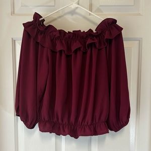 Off The Shoulder Ruffle Blouse - Wine - Small